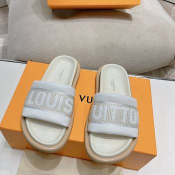 Louis Vuitton LV Bliss Comfort Flat Slide Sandals in Leather and Textile White 2024 0426 (MD-240426189)