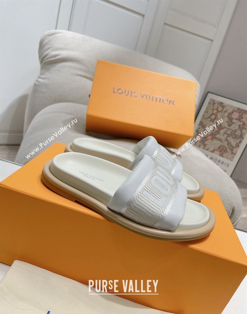 Louis Vuitton LV Bliss Comfort Flat Slide Sandals in Leather and Textile White 2024 0426 (MD-240426189)