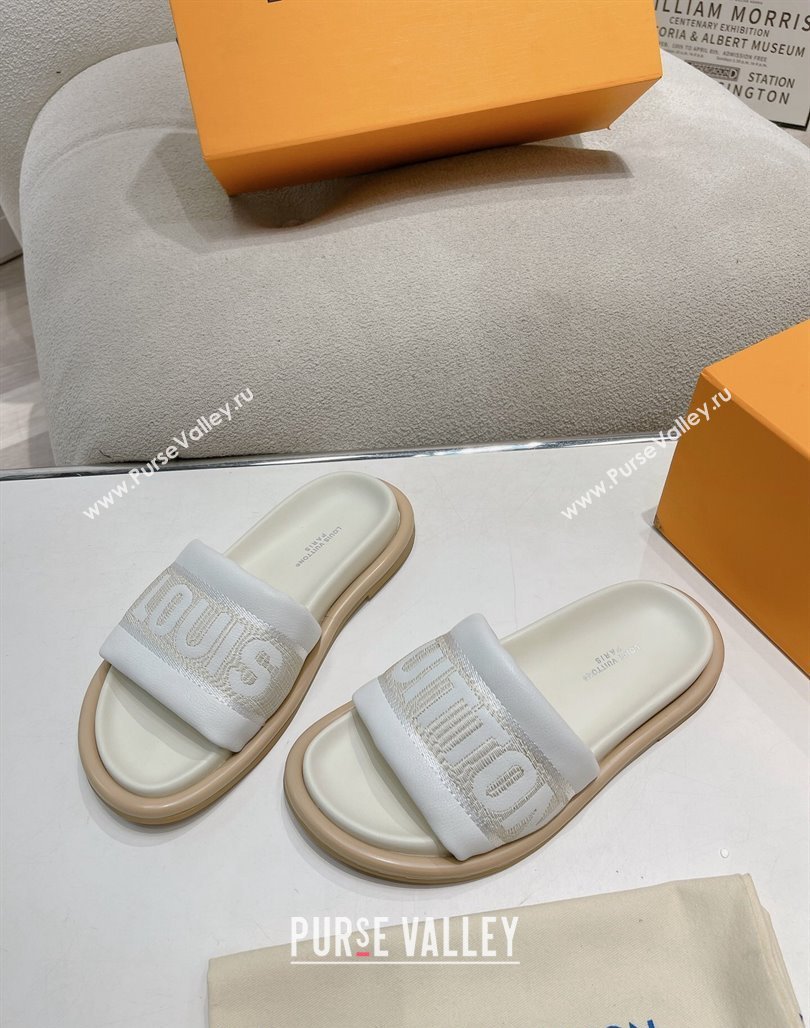 Louis Vuitton LV Bliss Comfort Flat Slide Sandals in Leather and Textile White 2024 0426 (MD-240426189)