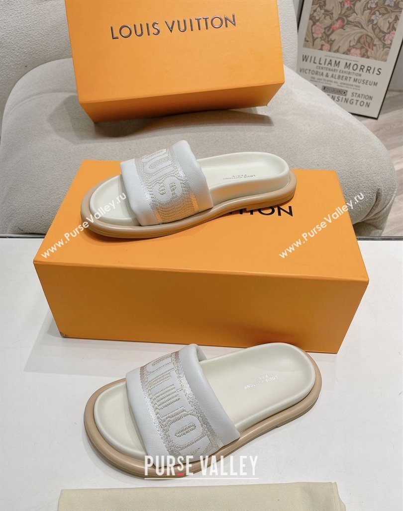 Louis Vuitton LV Bliss Comfort Flat Slide Sandals in Leather and Textile White 2024 0426 (MD-240426189)