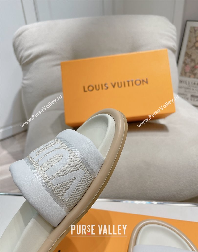 Louis Vuitton LV Bliss Comfort Flat Slide Sandals in Leather and Textile White 2024 0426 (MD-240426189)