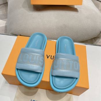 Louis Vuitton LV Bliss Comfort Flat Slide Sandals in Leather and Textile Blue 2024 0426 (MD-240426190)