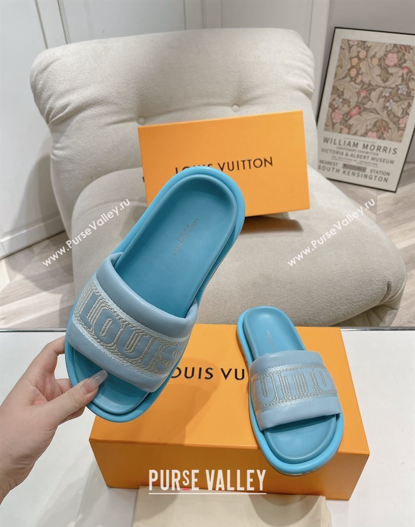 Louis Vuitton LV Bliss Comfort Flat Slide Sandals in Leather and Textile Blue 2024 0426 (MD-240426190)