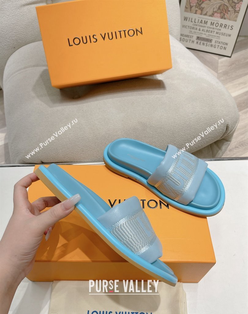 Louis Vuitton LV Bliss Comfort Flat Slide Sandals in Leather and Textile Blue 2024 0426 (MD-240426190)