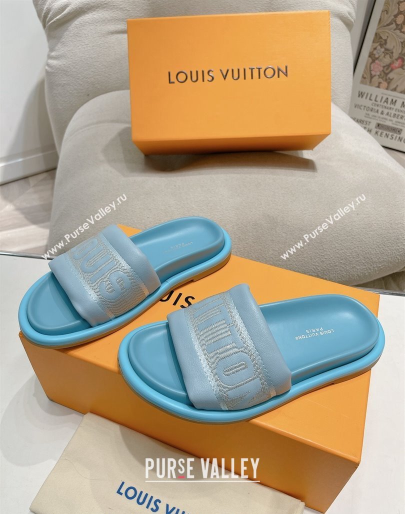 Louis Vuitton LV Bliss Comfort Flat Slide Sandals in Leather and Textile Blue 2024 0426 (MD-240426190)