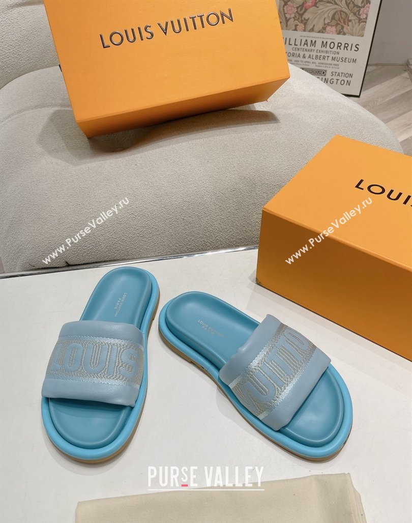 Louis Vuitton LV Bliss Comfort Flat Slide Sandals in Leather and Textile Blue 2024 0426 (MD-240426190)