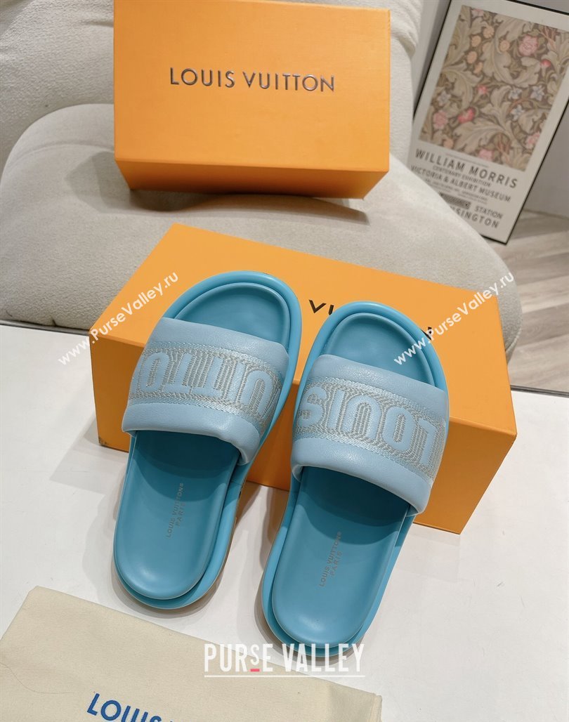 Louis Vuitton LV Bliss Comfort Flat Slide Sandals in Leather and Textile Blue 2024 0426 (MD-240426190)