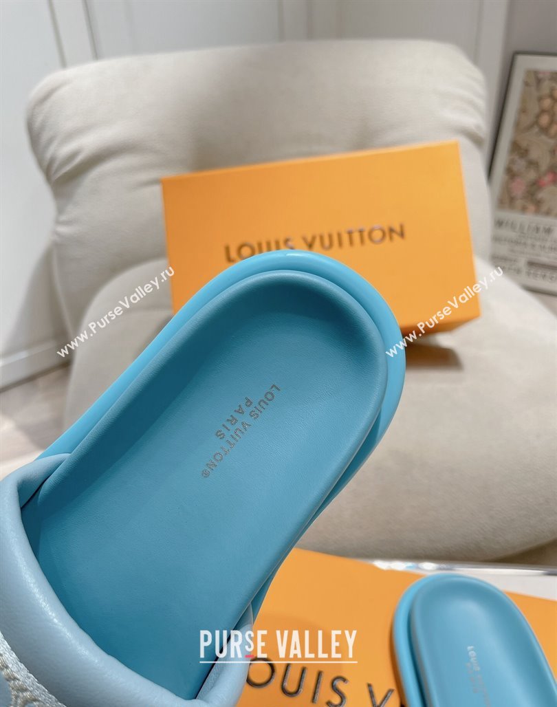 Louis Vuitton LV Bliss Comfort Flat Slide Sandals in Leather and Textile Blue 2024 0426 (MD-240426190)