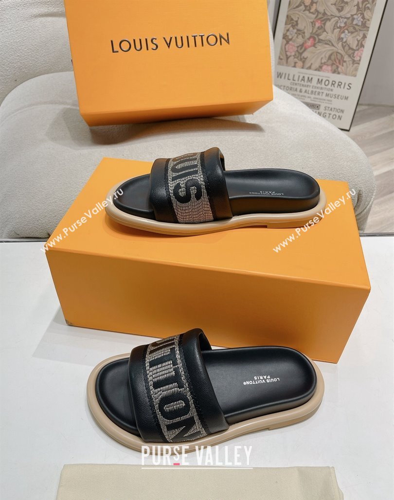 Louis Vuitton LV Bliss Comfort Flat Slide Sandals in Leather and Textile Black 2024 0426 (MD-240426191)