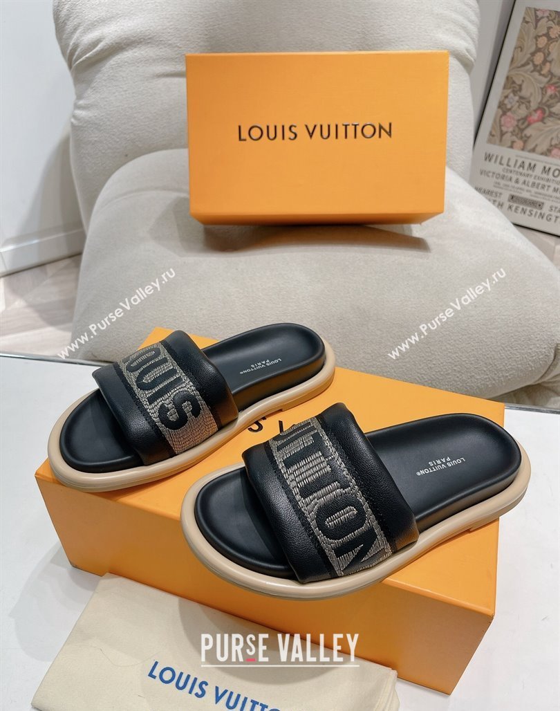 Louis Vuitton LV Bliss Comfort Flat Slide Sandals in Leather and Textile Black 2024 0426 (MD-240426191)