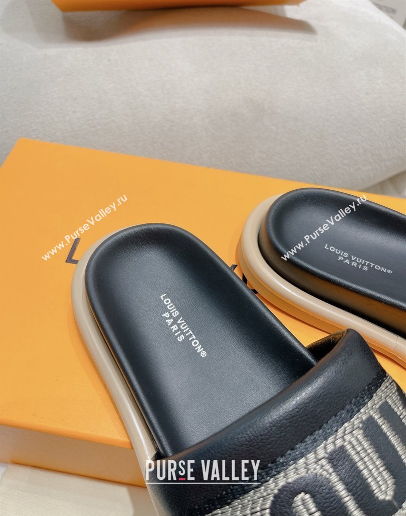 Louis Vuitton LV Bliss Comfort Flat Slide Sandals in Leather and Textile Black 2024 0426 (MD-240426191)