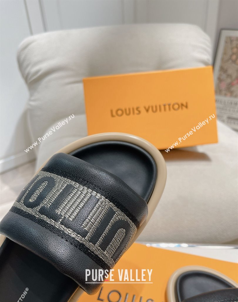 Louis Vuitton LV Bliss Comfort Flat Slide Sandals in Leather and Textile Black 2024 0426 (MD-240426191)
