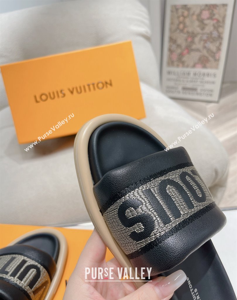 Louis Vuitton LV Bliss Comfort Flat Slide Sandals in Leather and Textile Black 2024 0426 (MD-240426191)