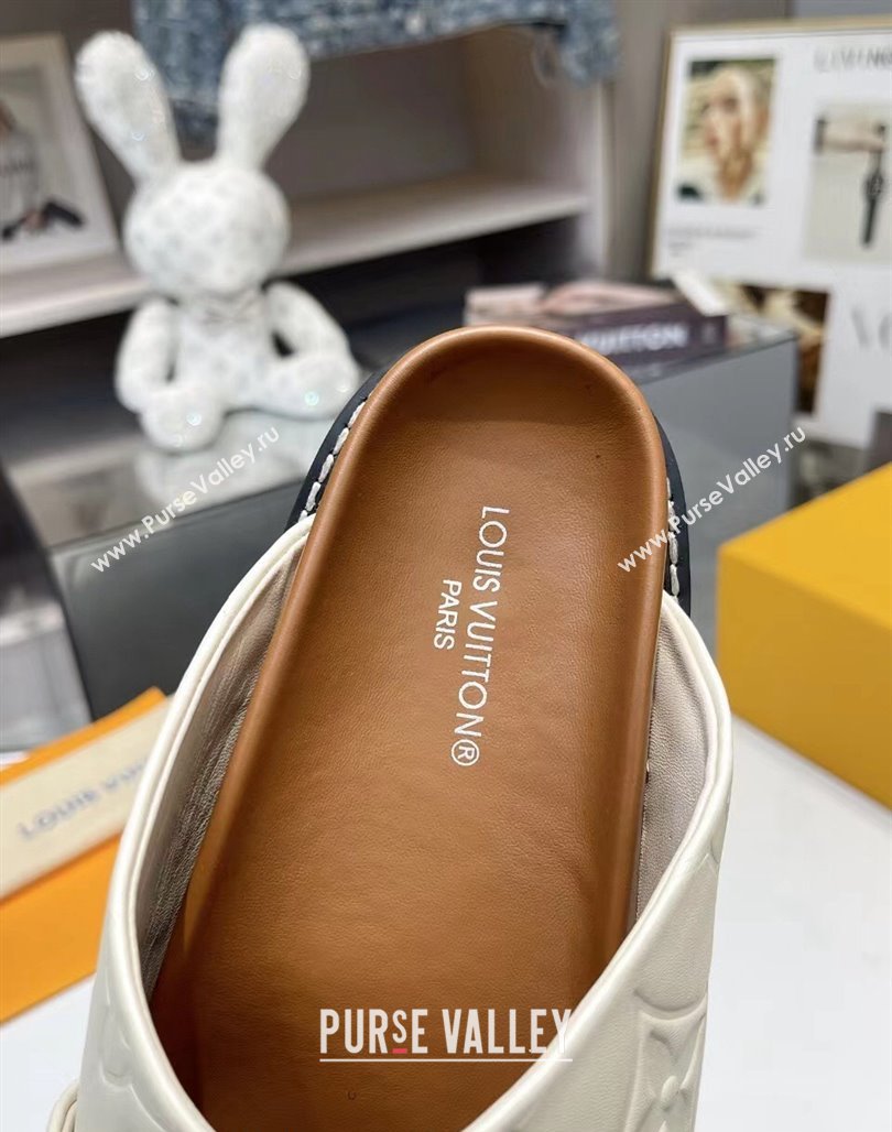 Louis Vuitton Womens Monogram Calfskin Flat Slide Sandals with Cross Strap White 2024 (MD-240426176)