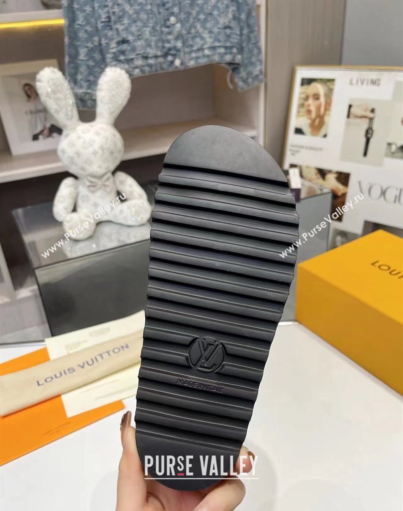 Louis Vuitton Womens Monogram Calfskin Flat Slide Sandals with Wide Strap White 2024 (MD-240426170)