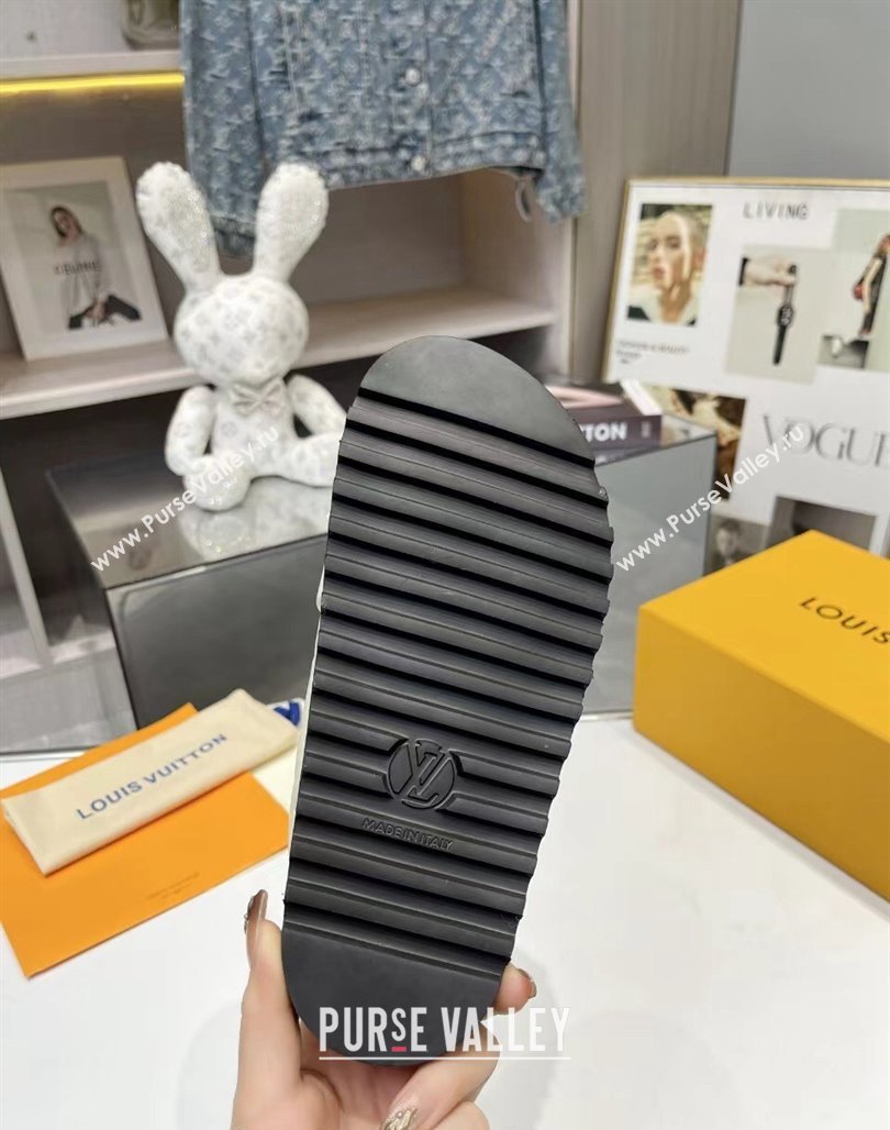 Louis Vuitton Womens Monogram Calfskin Flat Slide Sandals with Cross Strap White 2024 (MD-240426176)