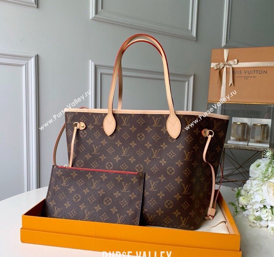 Louis Vuitton Classic Neverfull MM Tote Bag M41177 Monogram Canvas/Red/Nude 2024 (KI-240520105)