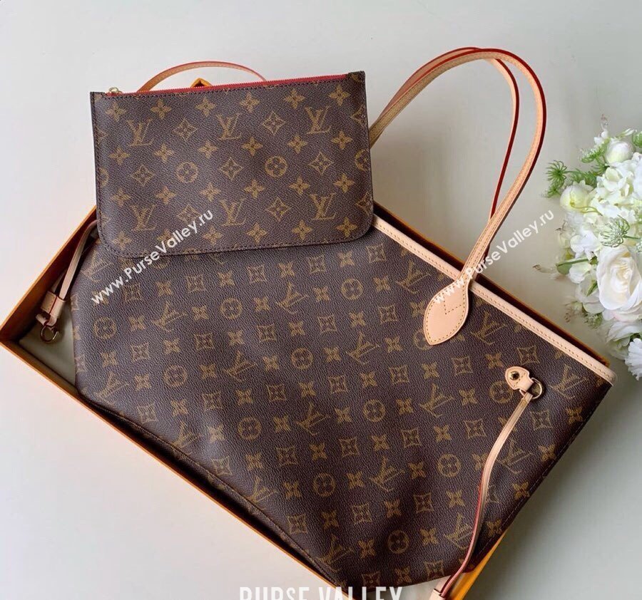 Louis Vuitton Classic Neverfull MM Tote Bag M41177 Monogram Canvas/Red/Nude 2024 (KI-240520105)