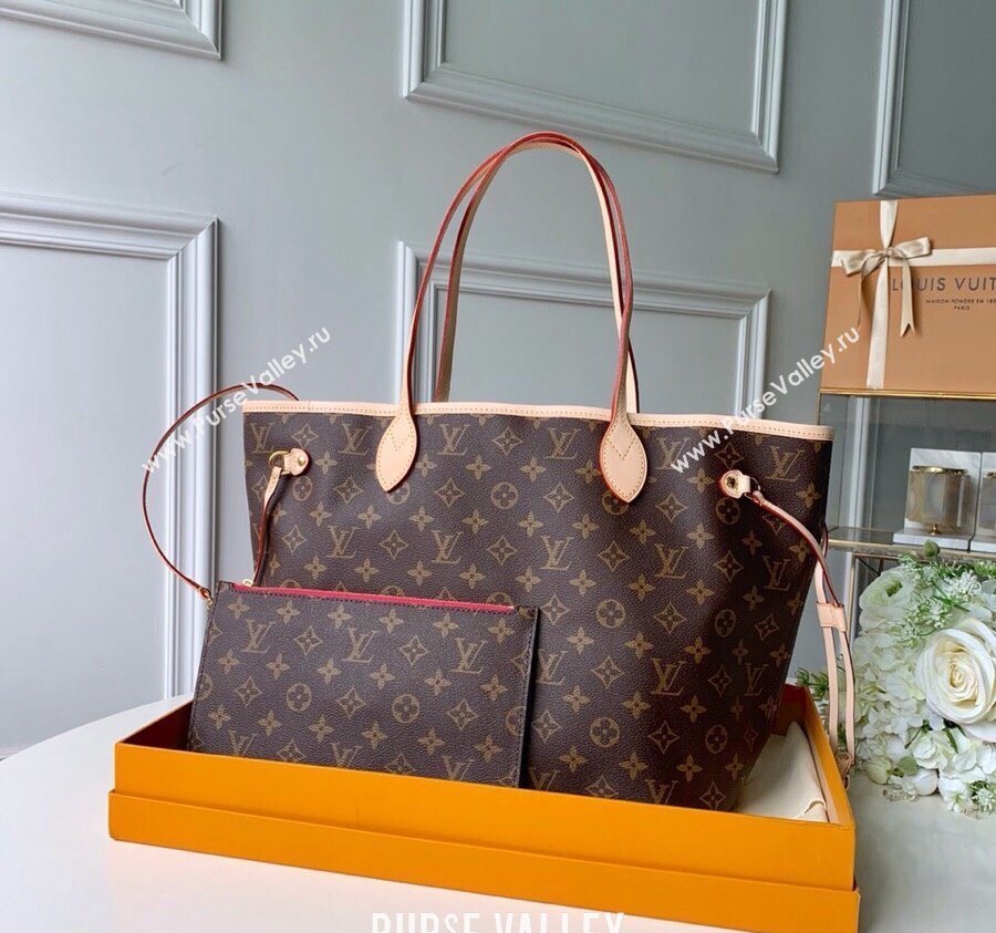 Louis Vuitton Classic Neverfull MM Tote Bag M41178 Monogram Canvas/Fuchsia Pink 2024 (KI-240520106)