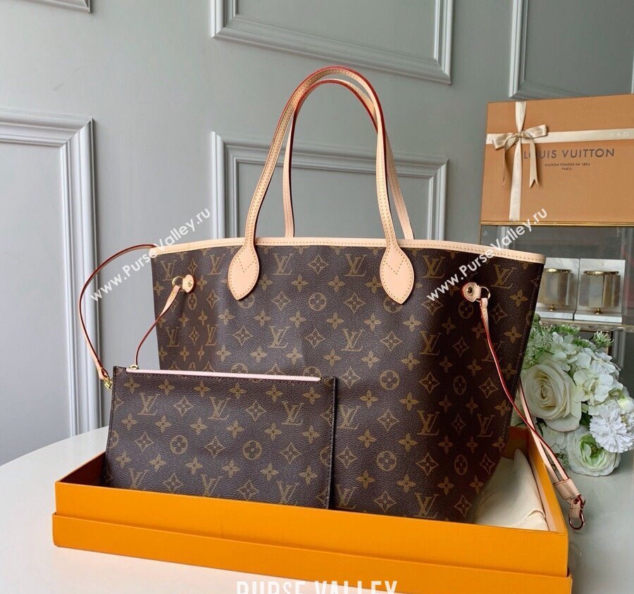 Louis Vuitton Classic Neverfull MM Tote Bag M50366 Monogram Canvas/Light Pink 2024 (KI-240520107)