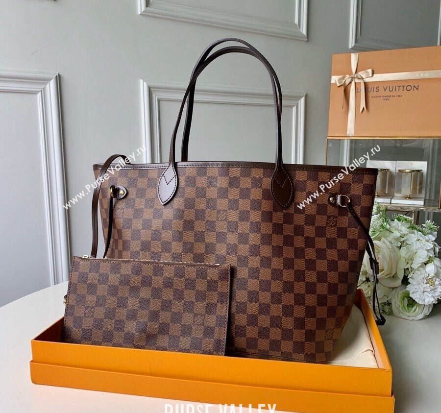 Louis Vuitton Classic Neverfull MM Tote Bag N41358 Damier Ebene Canvas/Red 2024 (KI-240520108)