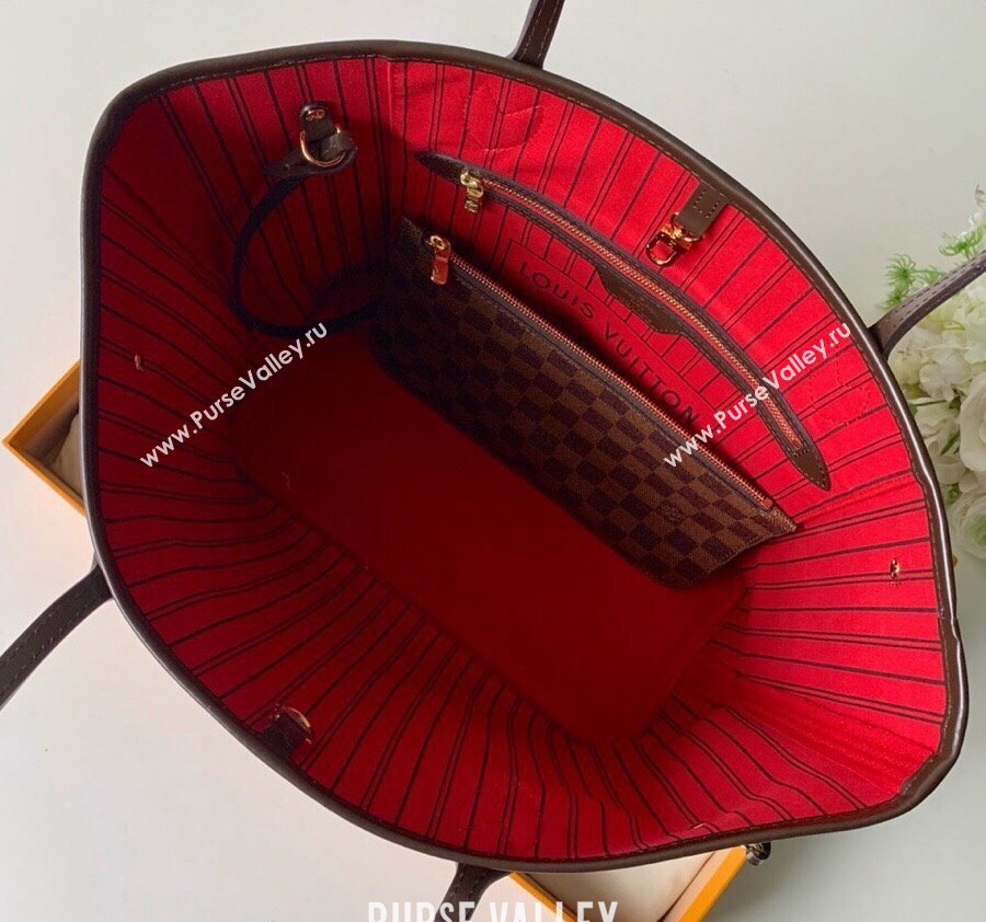 Louis Vuitton Classic Neverfull MM Tote Bag N41358 Damier Ebene Canvas/Red 2024 (KI-240520108)