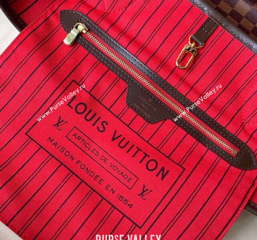 Louis Vuitton Classic Neverfull MM Tote Bag N41358 Damier Ebene Canvas/Red 2024 (KI-240520108)