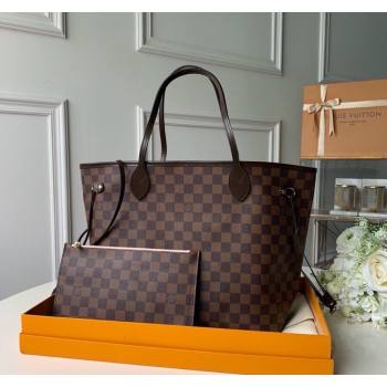 Louis Vuitton Classic Neverfull MM Tote Bag N41603 Damier Ebene Canvas/Light Pink 2024 (KI-240520109)