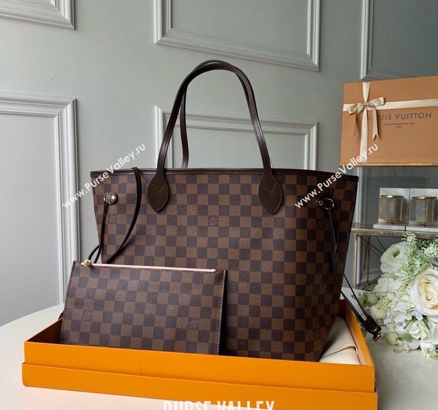 Louis Vuitton Classic Neverfull MM Tote Bag N41603 Damier Ebene Canvas/Light Pink 2024 (KI-240520109)