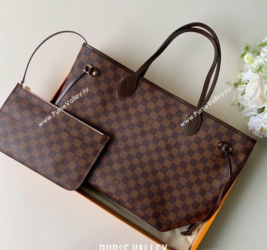 Louis Vuitton Classic Neverfull MM Tote Bag N41603 Damier Ebene Canvas/Light Pink 2024 (KI-240520109)