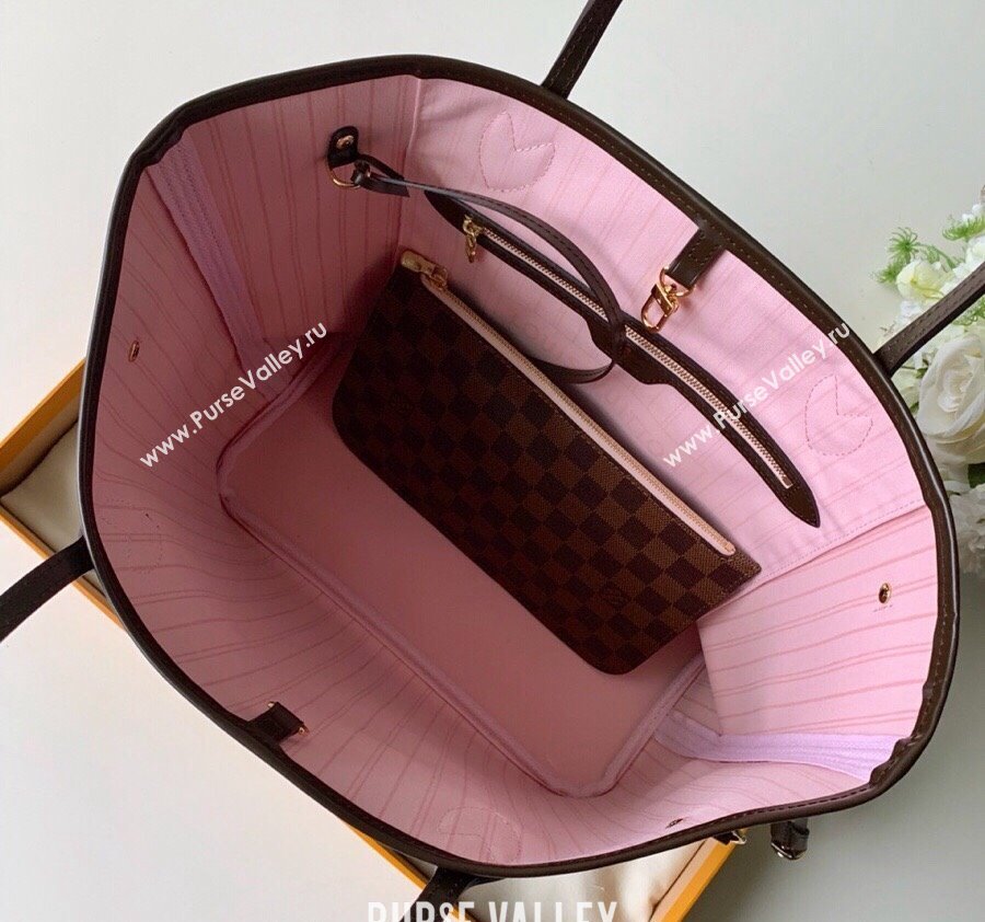 Louis Vuitton Classic Neverfull MM Tote Bag N41603 Damier Ebene Canvas/Light Pink 2024 (KI-240520109)