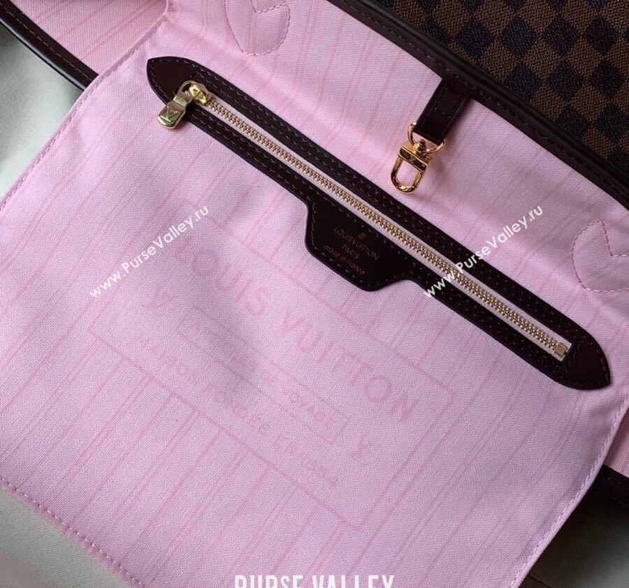 Louis Vuitton Classic Neverfull MM Tote Bag N41603 Damier Ebene Canvas/Light Pink 2024 (KI-240520109)