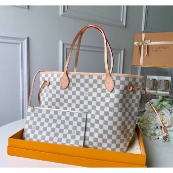 Louis Vuitton Classic Neverfull MM Tote Bag N41361 Damier Azur Canvas/White 2024 (KI-240520110)