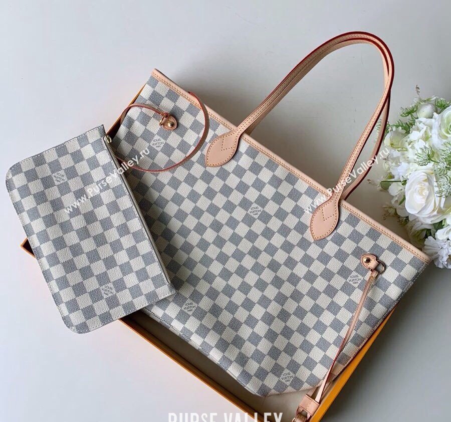 Louis Vuitton Classic Neverfull MM Tote Bag N41361 Damier Azur Canvas/White 2024 (KI-240520110)