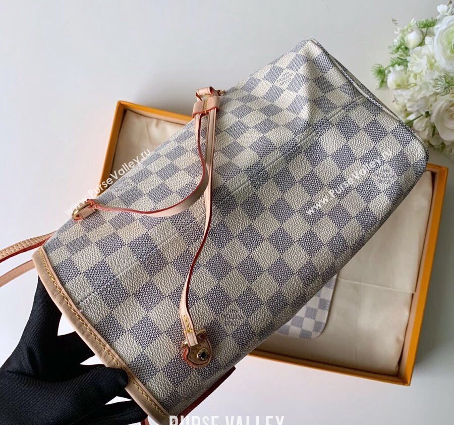 Louis Vuitton Classic Neverfull MM Tote Bag N41605 Damier Azur Canvas/Light Pink 2024 (KI-240520111)