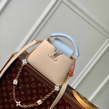 Louis Vuitton Capucines Mini Bag in Taurillon Leather with Lovelock Chain M23951 Beige/Blue 2024 (KI-240520095)