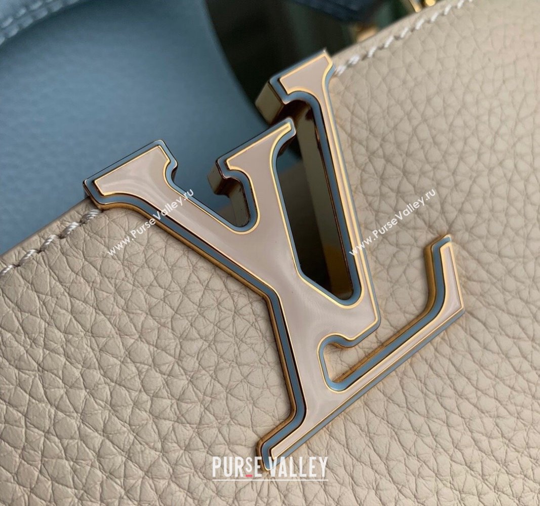 Louis Vuitton Capucines Mini Bag in Taurillon Leather with Lovelock Chain M23951 Beige/Blue 2024 (KI-240520095)