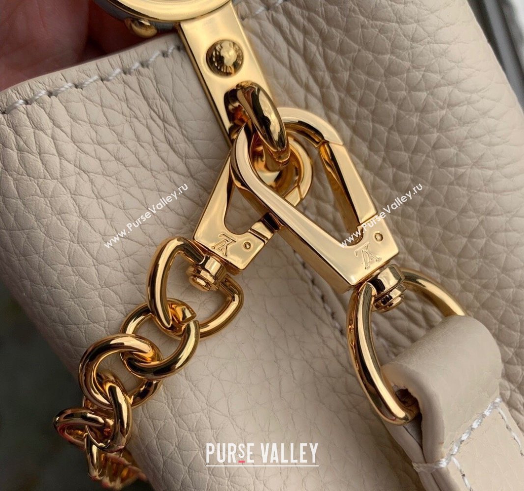 Louis Vuitton Capucines Mini Bag in Taurillon Leather with Lovelock Chain M23951 Beige/Blue 2024 (KI-240520095)