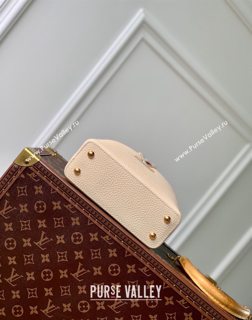 Louis Vuitton Capucines Mini Bag in Taurillon Leather with Lovelock Chain M23951 Beige/Blue 2024 (KI-240520095)