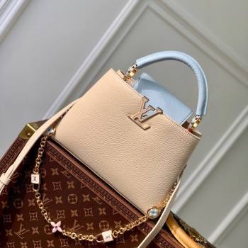 Louis Vuitton Capucines BB Bag in Black Taurillon Leather with Lovelock Chain M23950 Beige/Blue 2024 (KI-240520097)