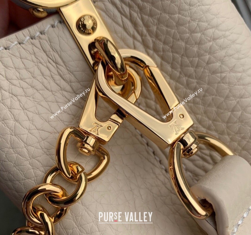 Louis Vuitton Capucines BB Bag in Black Taurillon Leather with Lovelock Chain M23950 Beige/Blue 2024 (KI-240520097)