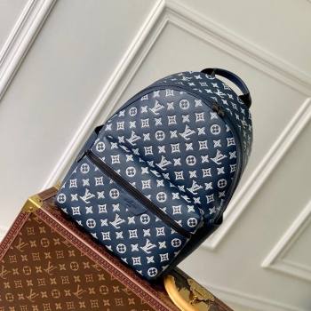 Louis Vuitton Discovery Backpack bag in Monogram Shadow Calfskin M24760 Ink Blue/White 2024 (KI-240520025)