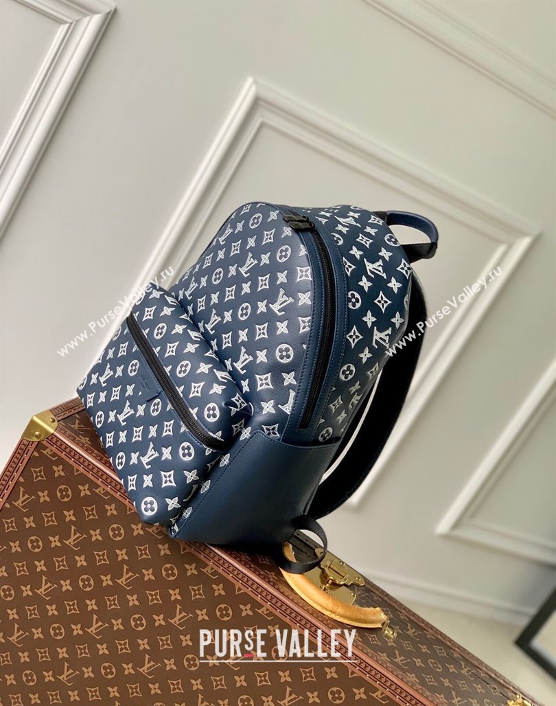 Louis Vuitton Discovery Backpack bag in Monogram Shadow Calfskin M24760 Ink Blue/White 2024 (KI-240520025)