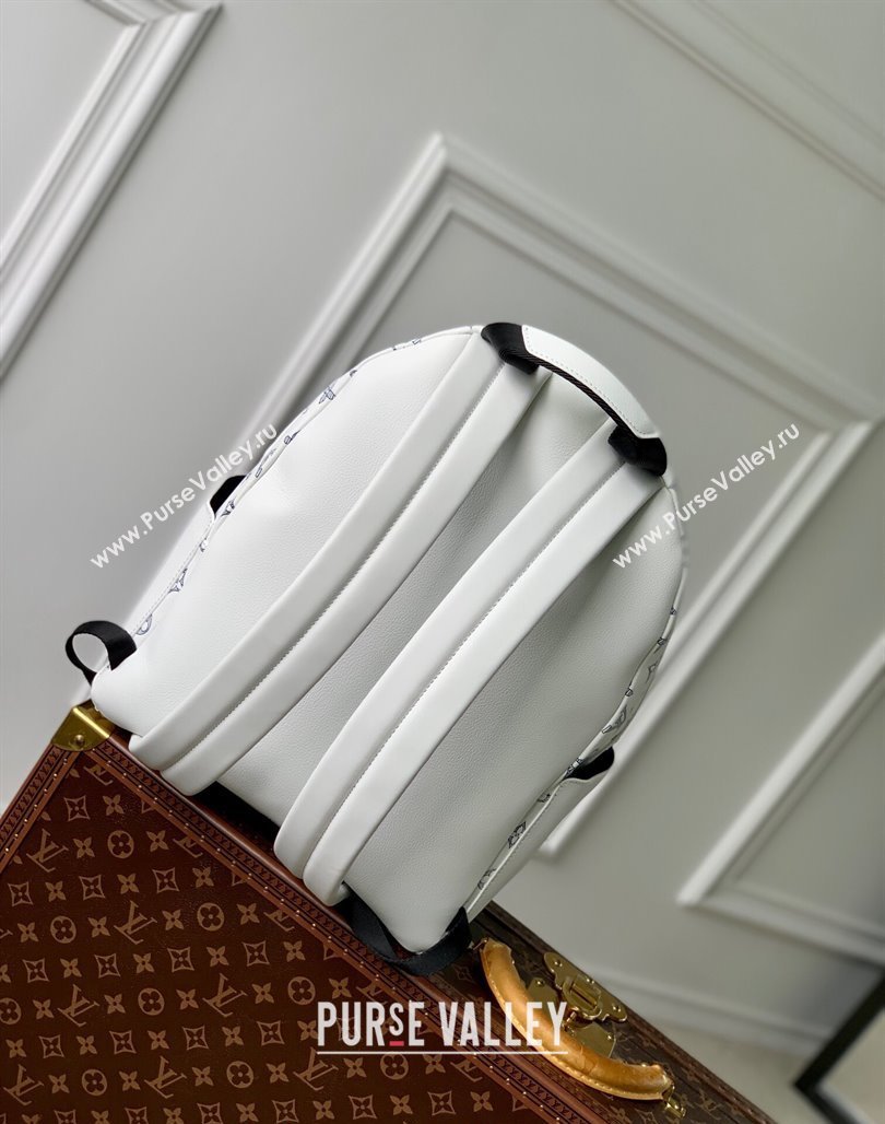 Louis Vuitton Discovery Backpack bag in Monogram Shadow Calfskin M24760 White/Navy Blue 2024 (KI-240520026)