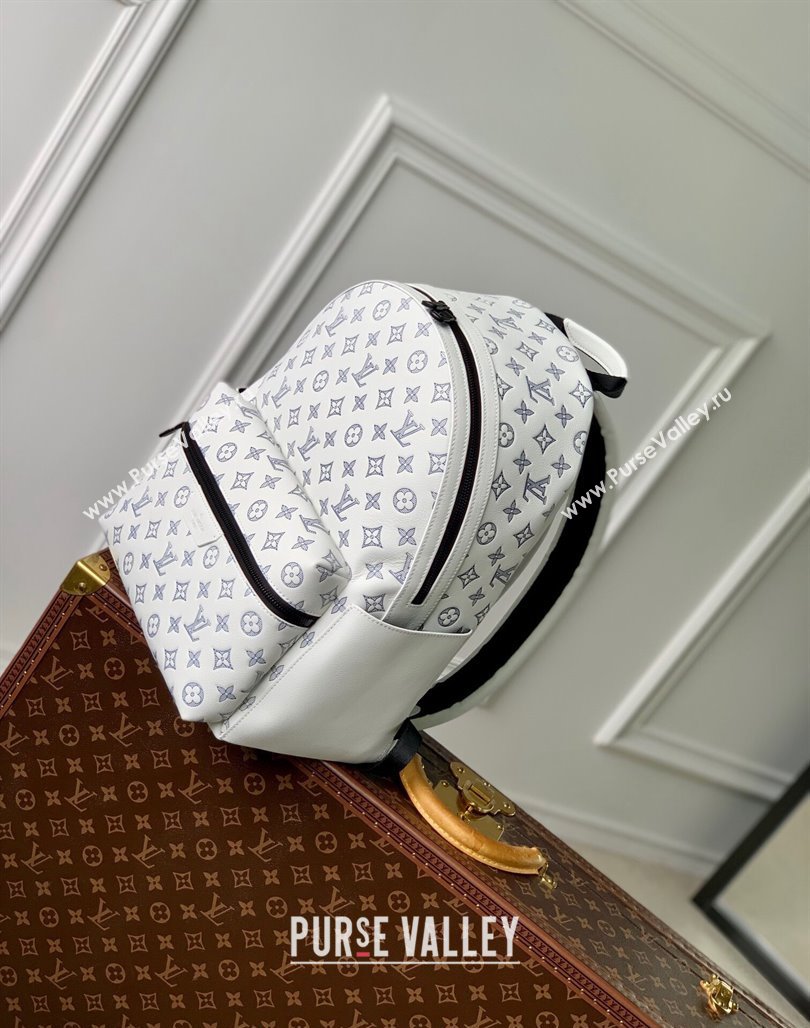 Louis Vuitton Discovery Backpack bag in Monogram Shadow Calfskin M24760 White/Navy Blue 2024 (KI-240520026)