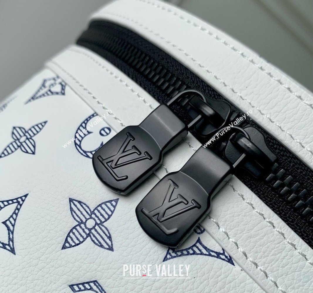 Louis Vuitton Discovery Backpack bag in Monogram Shadow Calfskin M24760 White/Navy Blue 2024 (KI-240520026)