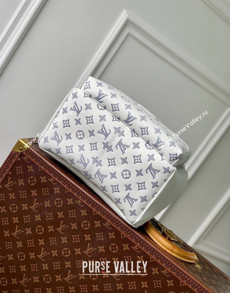 Louis Vuitton Discovery Backpack bag in Monogram Shadow Calfskin M24760 White/Navy Blue 2024 (KI-240520026)