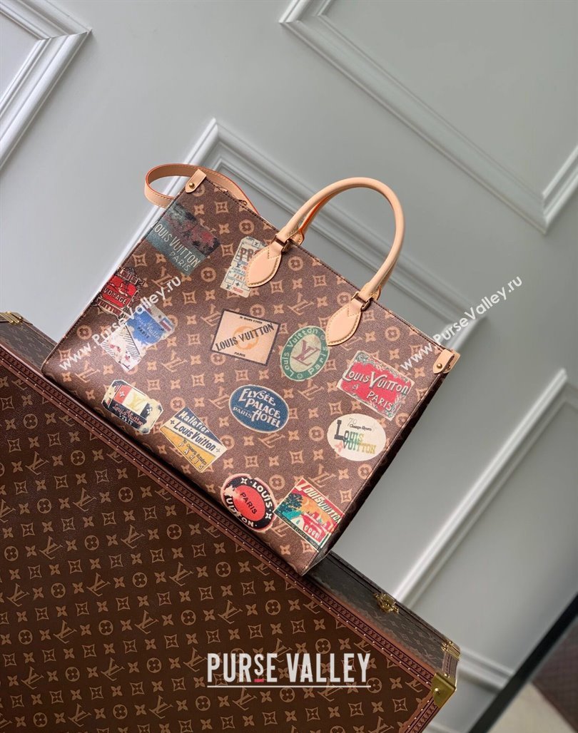 Louis Vuitton OnTheGo Voyage Tote bag in Monogram Canvas with Vintage Hotel Labels M47147 2024 (KI-240521019)