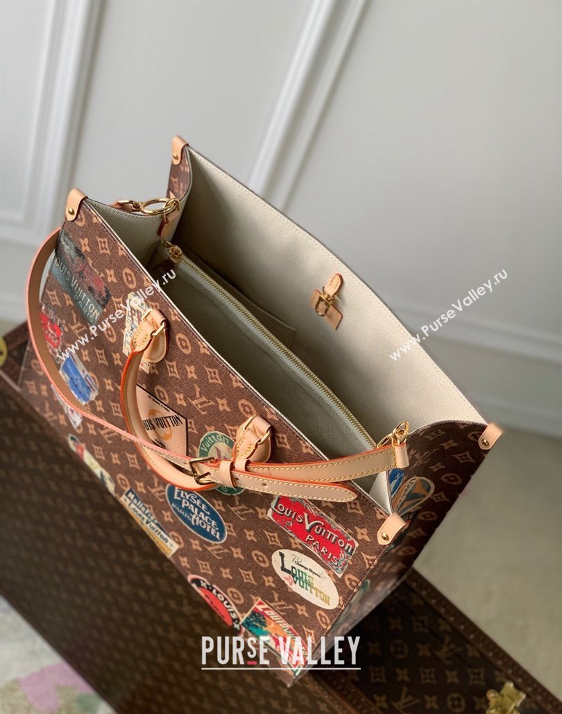 Louis Vuitton OnTheGo Voyage Tote bag in Monogram Canvas with Vintage Hotel Labels M47147 2024 (KI-240521019)