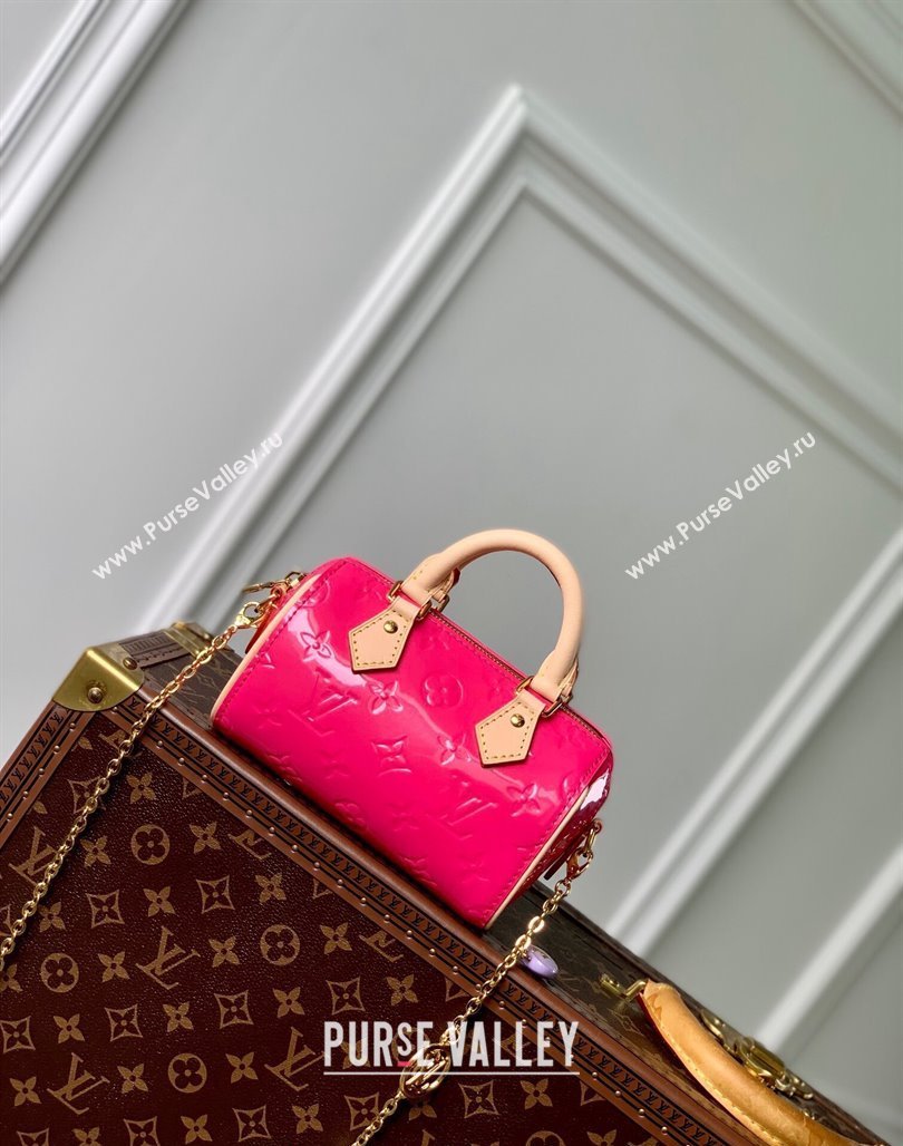 Louis Vuitton Nano Speedy Mini Bag in Monogram Vernis Leather M83273 Dark Pink 2024 (KI-240521031)